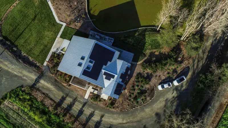 Solar Panels on a Roof Birds Eye View