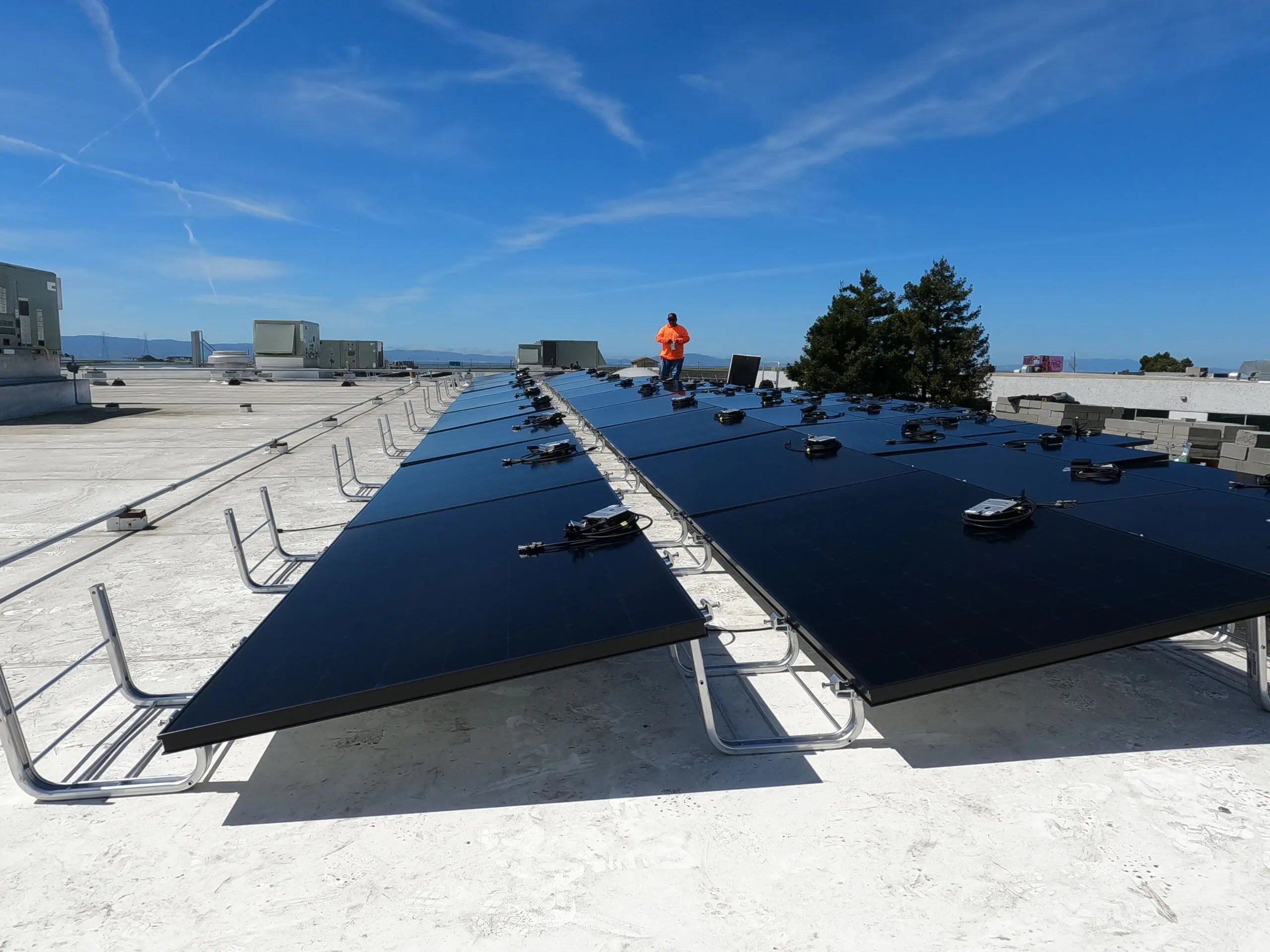 Rows of rooftop solar panels at the Hayward commercial property