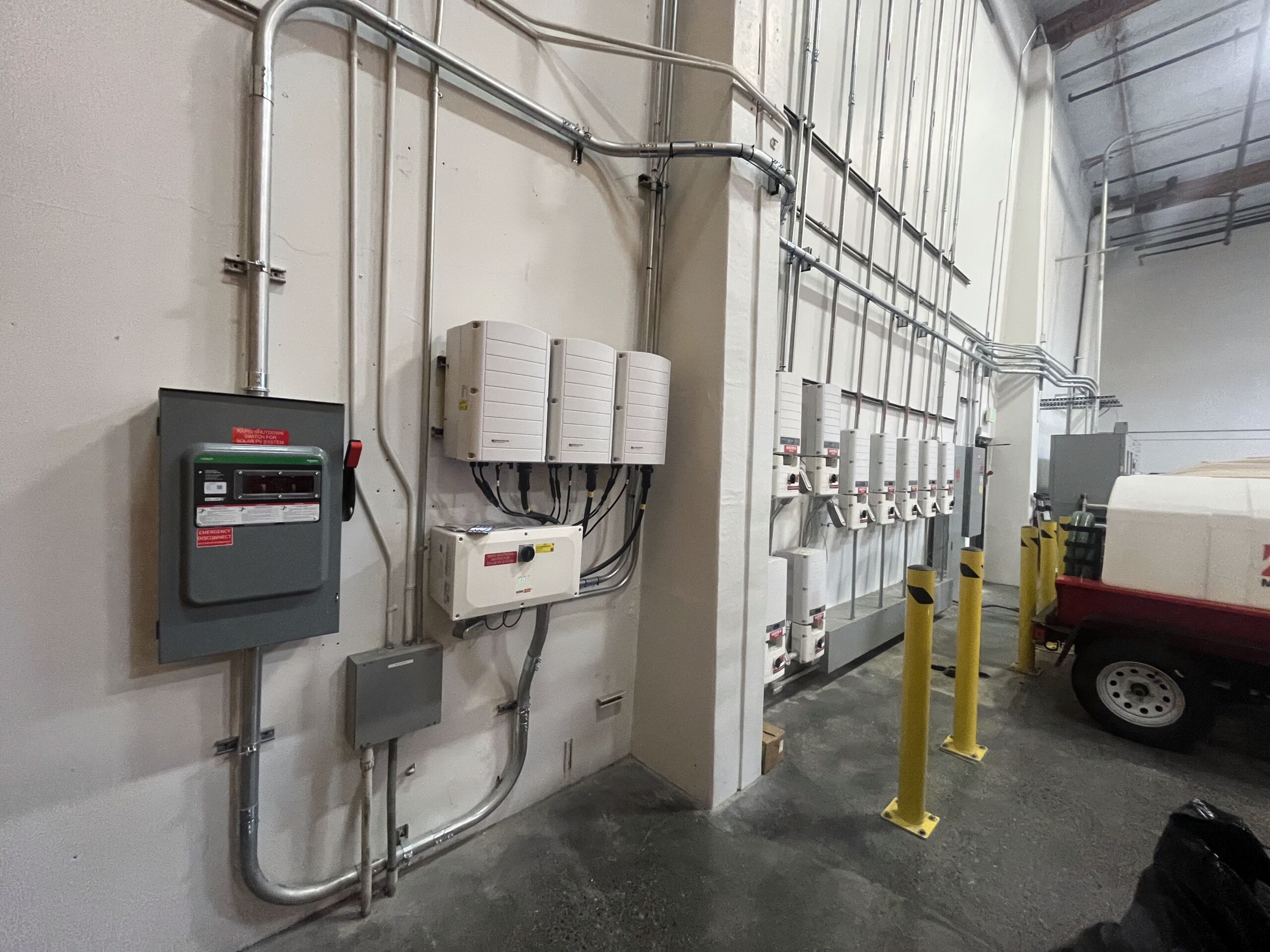 SolarEdge equipment and electrical installation inside the Hayward commercial building